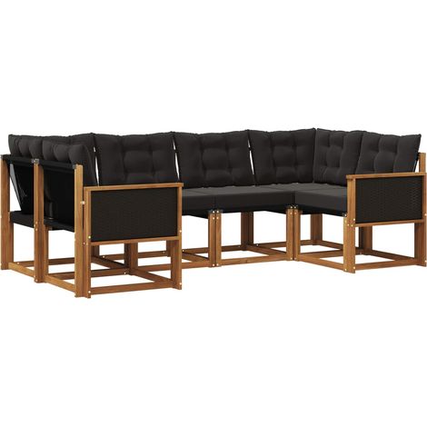 Outdoor Sofa Set with Cushion 6 pcs Natural and Black vidaXL
