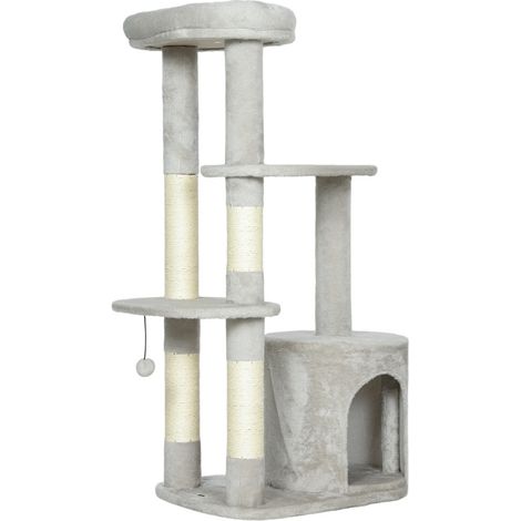 Árbol rascador para gatos de 114 cm con cueva, postes de sisal y plataformas gris claro (1/5)