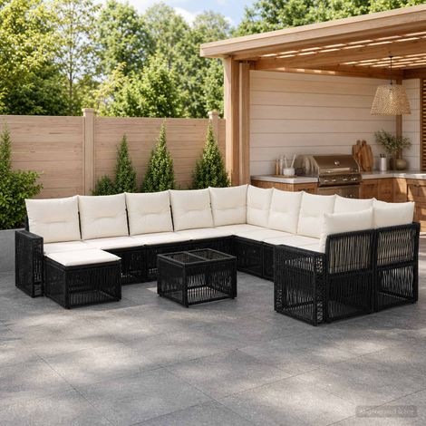 Salon de jardin modulable 12 pièces en polyrotin noir et blanc crème, 91.85kg - PANGIVO (1/5)