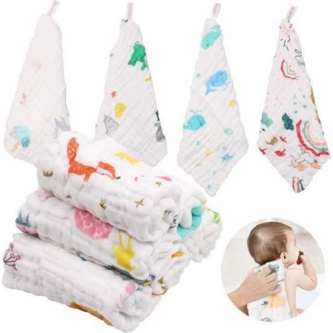 10PCS Bébé en mousseline Gants de Toilette,Débarbouillettes,Serviette Visage Bébé Extra Douces Lavable pour Nouveauné Peau Sensible (1/4)