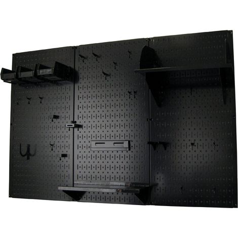 Organisateur en panneau perforé de 1,2 m Kit de rangement pour outils standard en métal avec planche à outils noire et accessoires noirs (1/5)