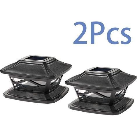2 Pices Lampes De Poteau De Chapeau Solaires Extrieures Lumires De Poteau Led tanches Lampadaires Solaires De Clture Dcorative Adapts (Noir) (1/5)