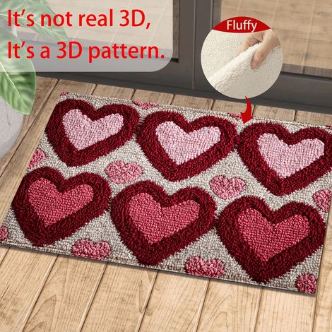 Tapis de porte en fibre ultra-douce à motif de cœur rose pour la Saint-Valentin, antidérapant, sèche rapidement, très absorbant, imitation cachemire, décoration maison, cadeau de vacances 4060cm (1/5)
