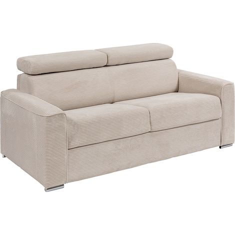 Divano letto 4 posti a ribalta Letto con doghe larghe 160 cm Materasso 14 cm in Velluto coste Beige - VIZIR