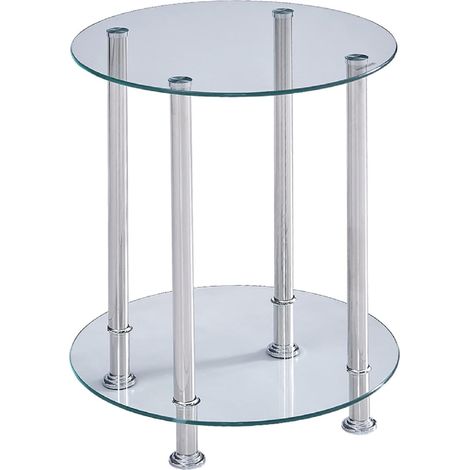 Round Side Table, Glass Sofa Side Table for Living Room, 2-Tier Small Coffee Table with Glass Top and Chrome Legs(Clear) (1/5)