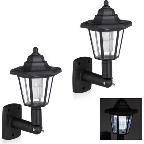 Lot de 2 appliques murales LED noires, style vintage, pour jardin, lanterne solaire, étanches (1/5)