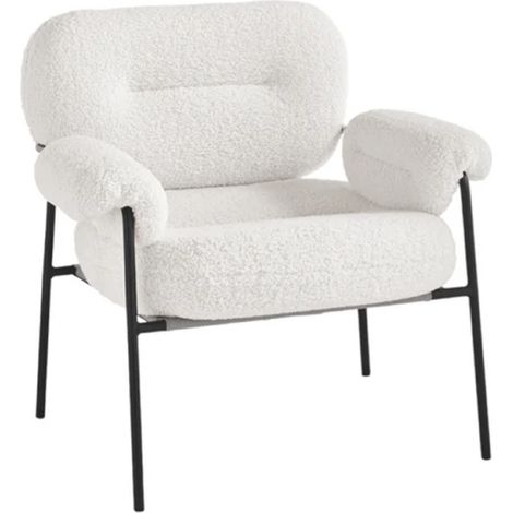 Poltrona in tessuto boucle' Bianco con struttura in metallo Nero KENT (1/5)