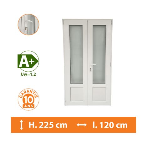 Direct Fenêtres – Porte-fenêtre PVC 2 vantaux blanc – H.225 x l.120 cm – Double vitrage 4/16/4 – Isolation thermique A+ – Sécurité 5 points (1/5)