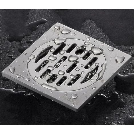 Siphon de sol de douche en acier inoxydable carré amovible rotatif-Siphon de sol de machine à laver en argent avec couvercle à motif- (1/5)