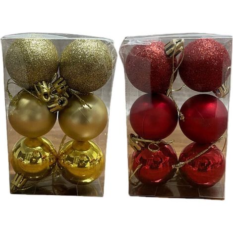 Boules de Noël , 12 décorations pour sapin de Noël, boules rouges et dorées, décorations avec ficelle de suspension, idéales pour les décorations de Noël. (1/4)