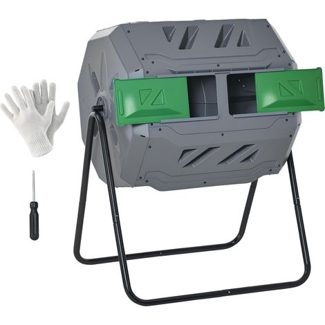Composteur de jardin - Conteneur à compost - Rotation à 360° - Double compartiment 160 L - Acier PP gris (1/5)
