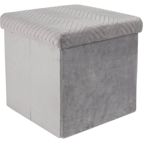 FLOY - Coffre Pouf Pliable Velours Gris Clair (1/5)