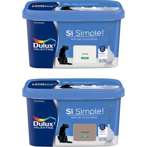 Dulux Valentine Peinture Si Simple Lot de 2 Peinture Intérieure Toutes Pièces Satin - Peinture Murs et Plafonds, Portes et Plinthes - Couleurs : L'Ivoire & Le Taupe 2,5 L (1/5)