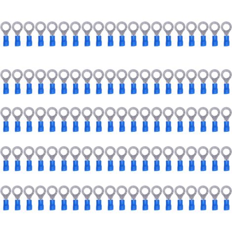 100 pièces cosses à anneau pré-isolées connecteurs de bornes à sertir en cuivre PVC pour machines AWG 16-14