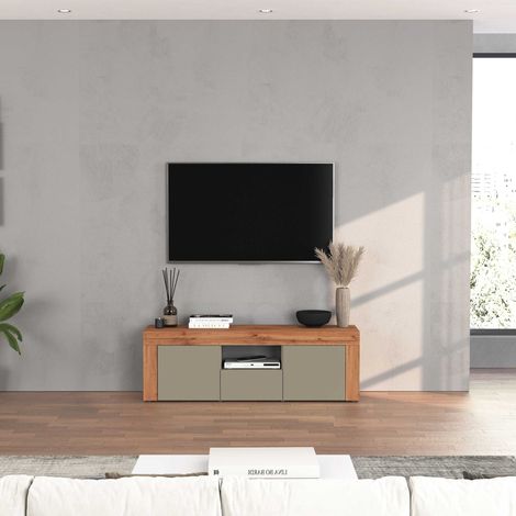 WHOUS Mobile porta tv Chronos a 2 ante e 1 cassetto tortora opaco e rovere 155x40x51 cm (1/5)