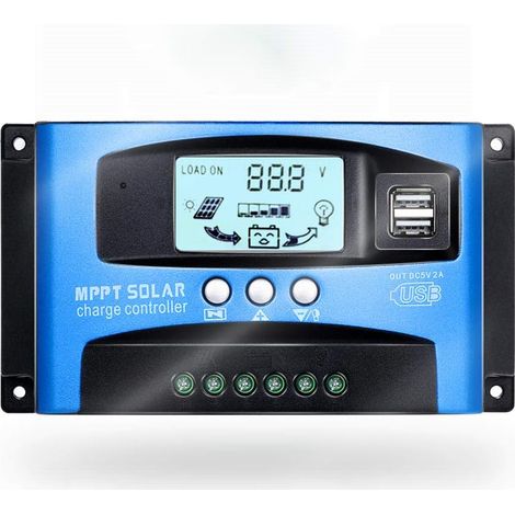 Controlador de carga solar de 100 A para paneles solares y baterías de 12 V/24 V automáticos, con pantalla LCD y dos puertos USB de 5 V.
