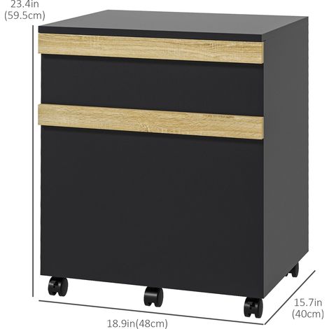 Classeur mobile en bois noir avec 2 tiroirs, monté sur 5 roulettes pour une gestion efficace des documents (1/5)