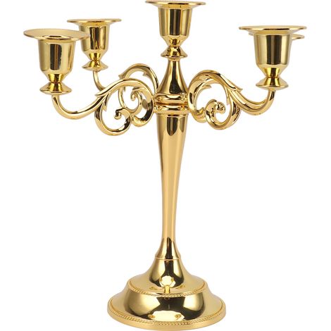 5 Arm Candlestick Holder Iron Retro Decorative Candle Holder Centerpiece for Home Church Gold