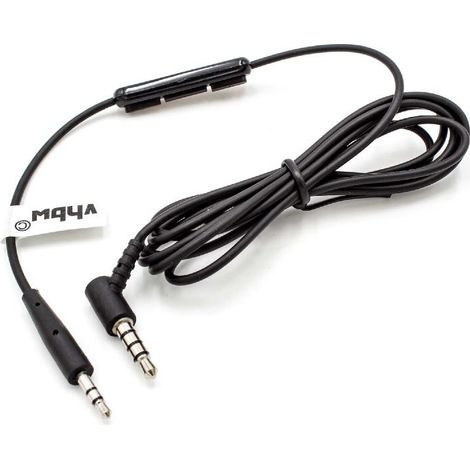 vhbw Cable audio AUX compatible con Bose OE2i, OE2 auriculares - Cable audio 3,5 mm (clavija jack), micrófono, control remoto, 120 cm, negro