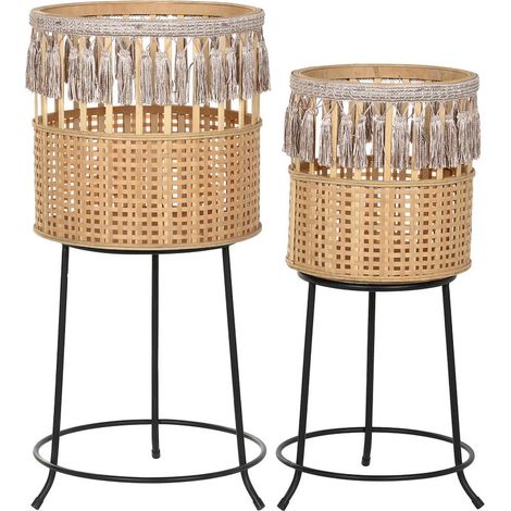 Cache-pot élégant bambou et métal pour plante - Bambou naturel avec détails noirs (1/3)