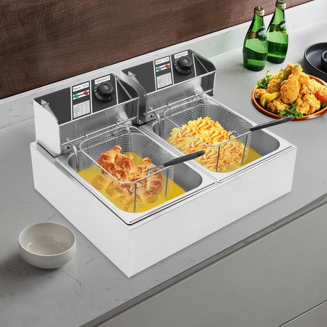 Friggitrice elettrica doppia, 5000 W, 12 l, con doppio serbatoio, friggitrice elettrica, friggitrice per gastronomia, friggitrice per il grasso in acciaio inox, regolatore di temperatura commerciale