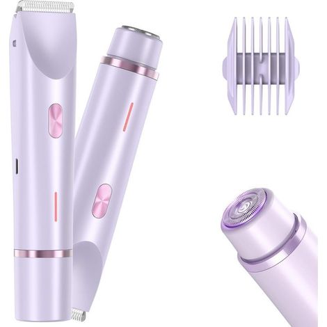 L'Épilateur Bikini Pour Les Femmes,Épilateur Étanche à Double Tête,Rasoirs Électriques 400mAh pour Jambes de Femme - Pour Les Zones Pubiennes Et Intimes, Sous Les Bras, Jambes, Corps, Peau Violet (1/5)
