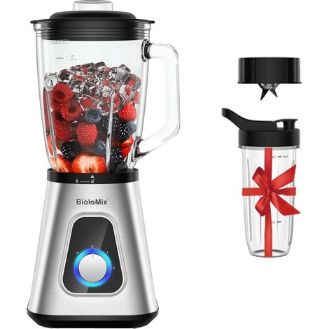 Mixeur à smoothie, moteur puissant de 1300W, jarre en verre de 1,5L, Gris clair, Prise EU (1/2)