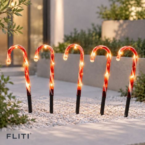 FLITI Guirlande Solaire Noël Canne de Sucre Rayée Rouge Blanc Lampe de Sol LED Extérieur Jardin Pelouse Décoration (1/5)