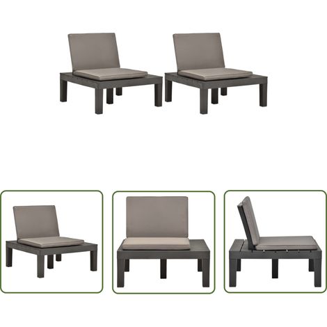The Living Store Chaises de salon de jardin et coussins 2pc Plastique Anthracite - Chaise De Jardin - Fauteuil De Jardin - Mobilier De Jardin - Chaises En Plastique - Chaises D'extérieur (1/5)