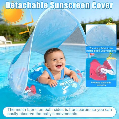 Bouee Bebe, Bouee Bebe Piscine, Jouet Aquatique pour Bébé avec Pare-Soleil UPF 50+, Piscine Empêcher Le Retournement Anneau de Natation pour Bébé pour Tout-Petits pour 6 à 36 Mois(Bleu) (1/5)