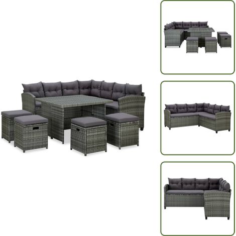 6-tlg. Garten-Lounge-Set mit Auflagen Poly Rattan Grau - Garten Lounge Set - Outdoor Möbel - Rattan Gartenmöbel - Loungesessel - Eckcouch (1/5)