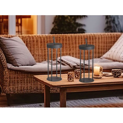 2er SET Outdoor Tischlampen 36cm Schwarz ohne Strom mit Akku & USB Kabel (1/5)