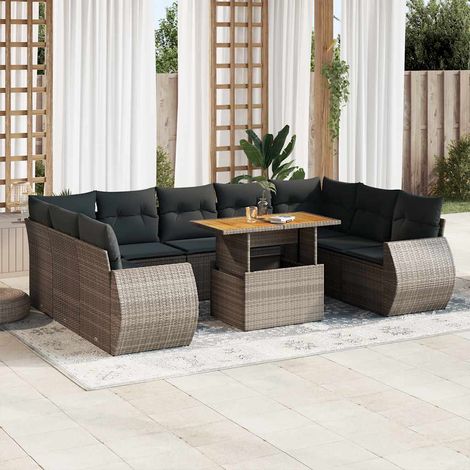 vidaXL Salon de jardin avec coussins 10 pcs gris résine tressée (1/5)