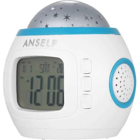 Réveil LED pour enfants, veilleuse projecteur d'étoiles au plafond, veilleuse musicale avec affichage de la température et de la date (1/4)