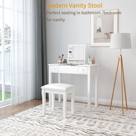 Tabouret de Coiffure Blanc, Banc Maquillage en Coton Haute Élasticité, Siège Moderne Rembourré pour Chambre, Salle de Bains, Salon, Ottoman à Pieds Courbés (1/5)