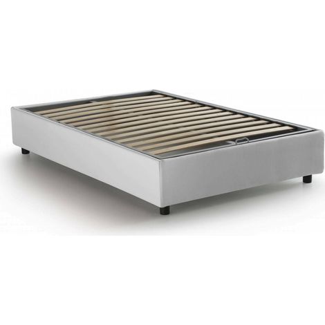 Talamo Italia - Letto piazza e mezza Asid, Letto contenitore con rivestimento in tessuto, 100% Made in Italy, Apertura frontale, adatto per materasso Cm 120x190, Bianco (1/5)
