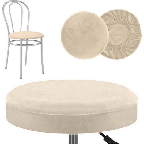 Housse Pour Siege De Chaise Ronde - Velours Crème - Diametre 36 A 42 Cm - Extensible Avec Elasthanne - 1 Piece (1/5)