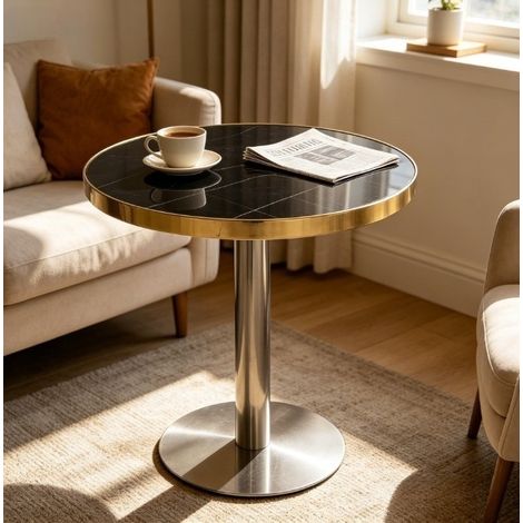 Table d’appoint ronde effet marbre noir MDF OKMYHOME (1/5)