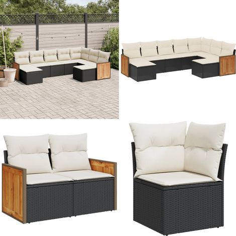 Salon de jardin 9 pcs avec coussins noir résine tressée - Ensemble Salon De Jardin - Meuble Extérieur - Mobilier De Jardin - Salon De Jardin Pliable - Chaise Longue - Home & Living (1/5)