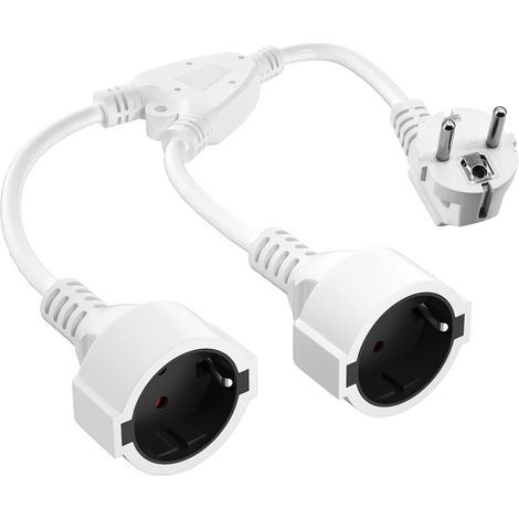 Doppelsteckdosen-Verlängerungskabel, kurzes Verlängerungskabel mit 2 Steckdosen, 2-fach-Steckdosenadapter, 16 A/250 V, IP20 Mehrfachsteckdose für Zuhause, Büro, Küche – Weiß (1/5)