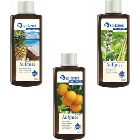 Spitzner Saunaaufguss 3 Düfte Ananas Kokos Orange Zitronengras mit je 190 ml