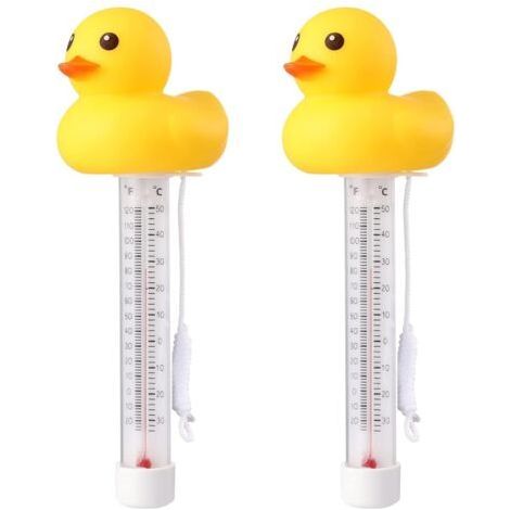 Lot de 2 thermomètres flottants pour piscine, motif canard jaune, lectures précises de la température de l'eau, incassables avec ficelle pour thermomètre d'aquarium pour extérieur et intérieur (1/5)
