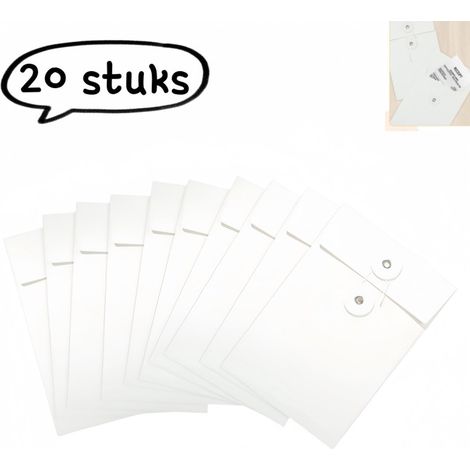 Lot de 20 enveloppes en papier kraft style vintage, fermeture à bouton et ficelle, idéales pour le courrier, les cartes postales, les factures et les invitations. Format vertical, 11,5 x 17 cm, blanch (1/5)