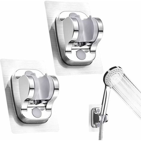 Piece Wall Mounted Shower Head Holder, No Drilling Required, Detachable, Adjustable Angle, Waterproof, for Shower Head, Bathroom Accessory, Hotel (Silver) (1/5)