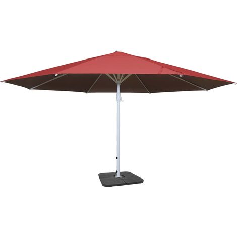 [NUNCA USADO] Parasol Meran II, sombrilla de mercado para hostelería, Ø 5m poliéster/palo aluminio blanco 28kg, rojo con soporte