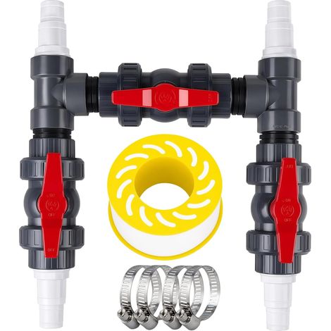 Kit Bypass Piscine Ø 50 mm, Raccord Tuyau Piscine et Pompe Chaleur, Compatible avec Chauffage Solaire, Régulation Débit d'eau pour Circuit, avec Raccords Tuyau 32/38 mm et Vannes Bille en PVC (1/5)