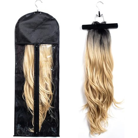Sac de rangement pour perruques - 2 pièces Noir avec fenêtre transparente et cintre suspendu Convient aux perruques, postiches et extensions, 3060 cm (1/5)
