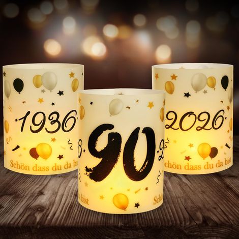 Lot de 12 photophores - Décoration de table 90e anniversaire - Décoration homme femme 1936-2026 - Noir et doré - Pour bougies chauffe-plat ou bougies (1/5)