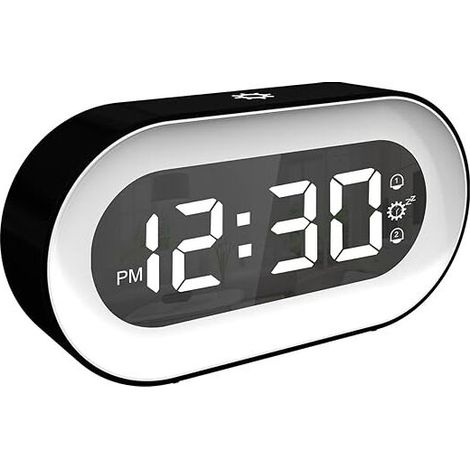 Réveil numérique, lumière et Volume réglables, Horloge de Chevet avec Double Alarme, Fonction répétition et arrêt Automatique, Alimentation par Piles et Chargement USB pour