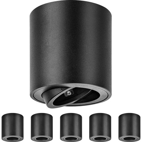 Spots GU10 en Saillie Noir, Ø80x84mm Spots Plafond Ronds, Orientables 30°, Plafonnier 230V avec Douille GU10, Spots de Surface en Aluminium, Sans Ampoules, 6 Pièces (1/5)